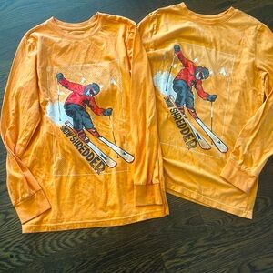 Twin double matching orange long sleeve down hill ski shirts kids xL 16